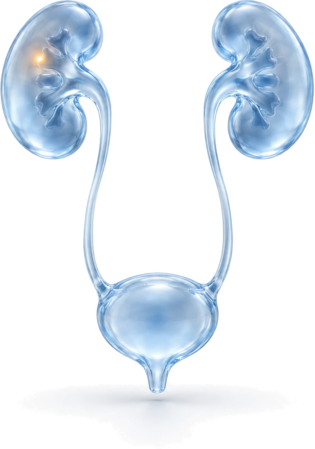Nierkanker (niertumor) – 3D-illustratie van de urinewegen: nieren, urineleiders en blaas