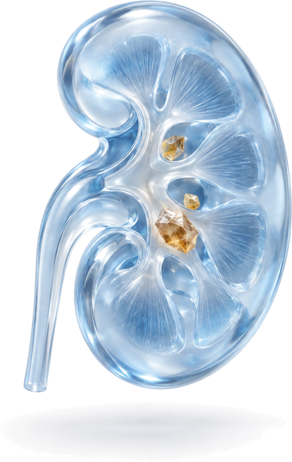 3D illustration of a kidney with kidney stones