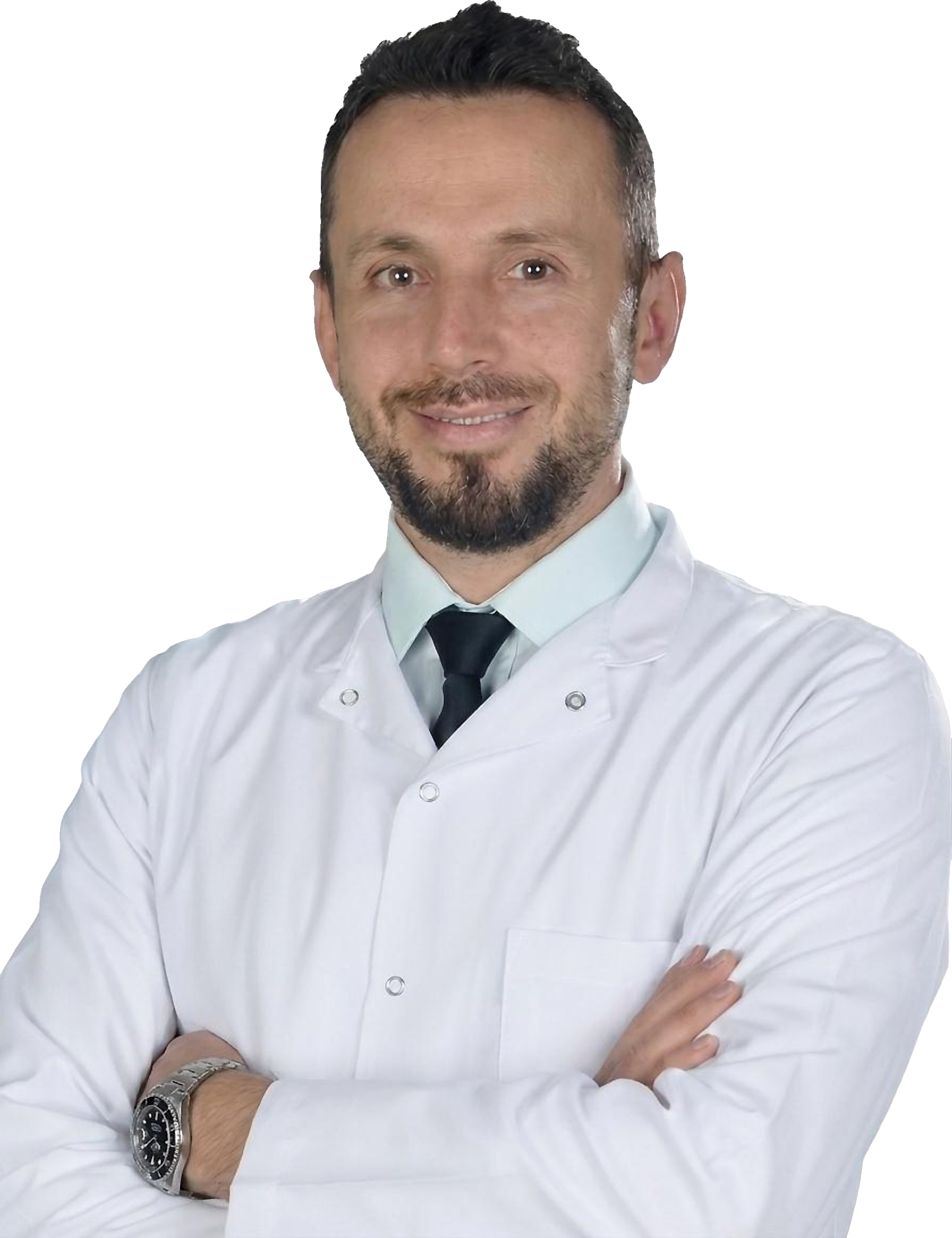 Op. Dr. Mücahit Kabar, Bursa üroloji uzmanı, beyaz önlükle portre
